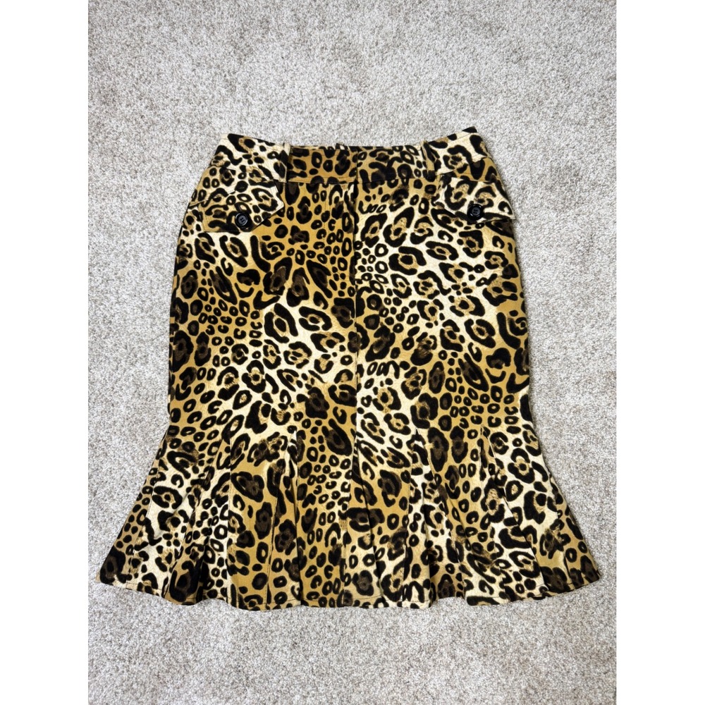 Vintage Carlisle Leopard Print Velvet Midi Skirt Sz 2 Y2K Mob Wife Animal Print